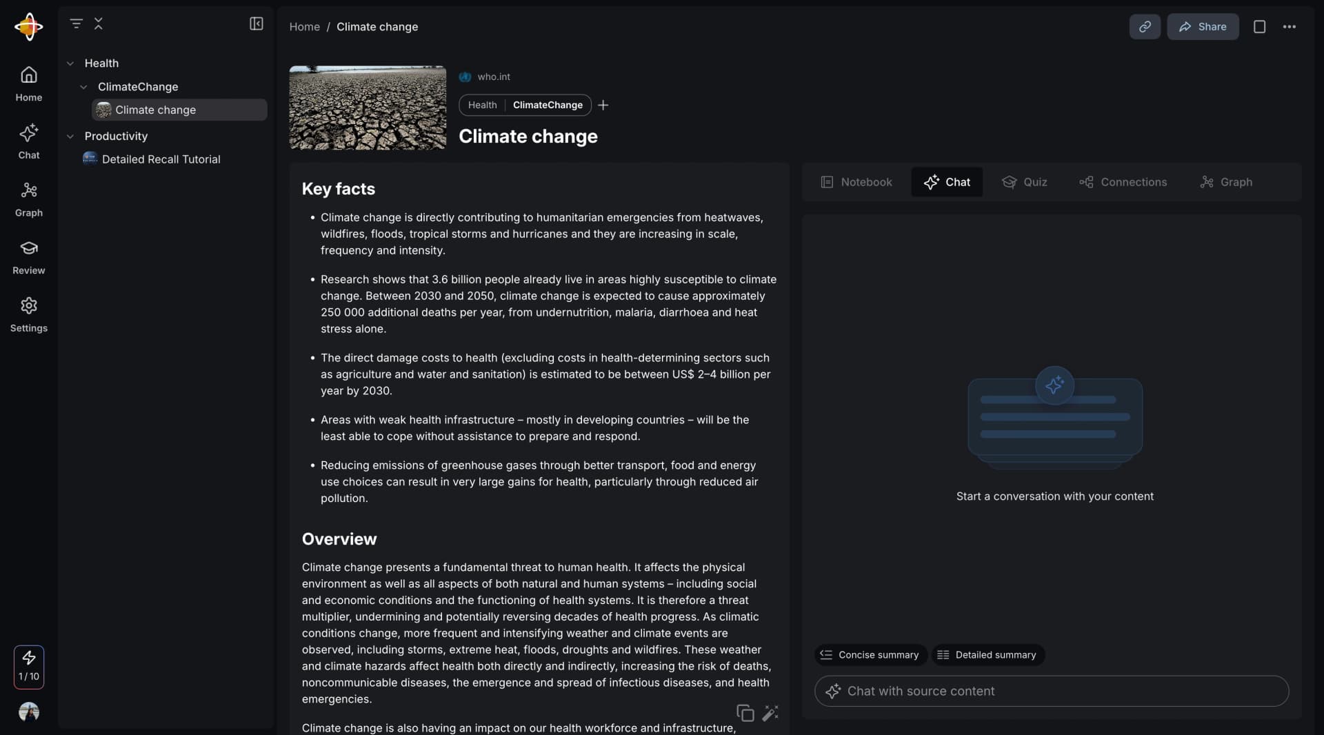 getrecall.ai chat interface for AI-powered content exploration