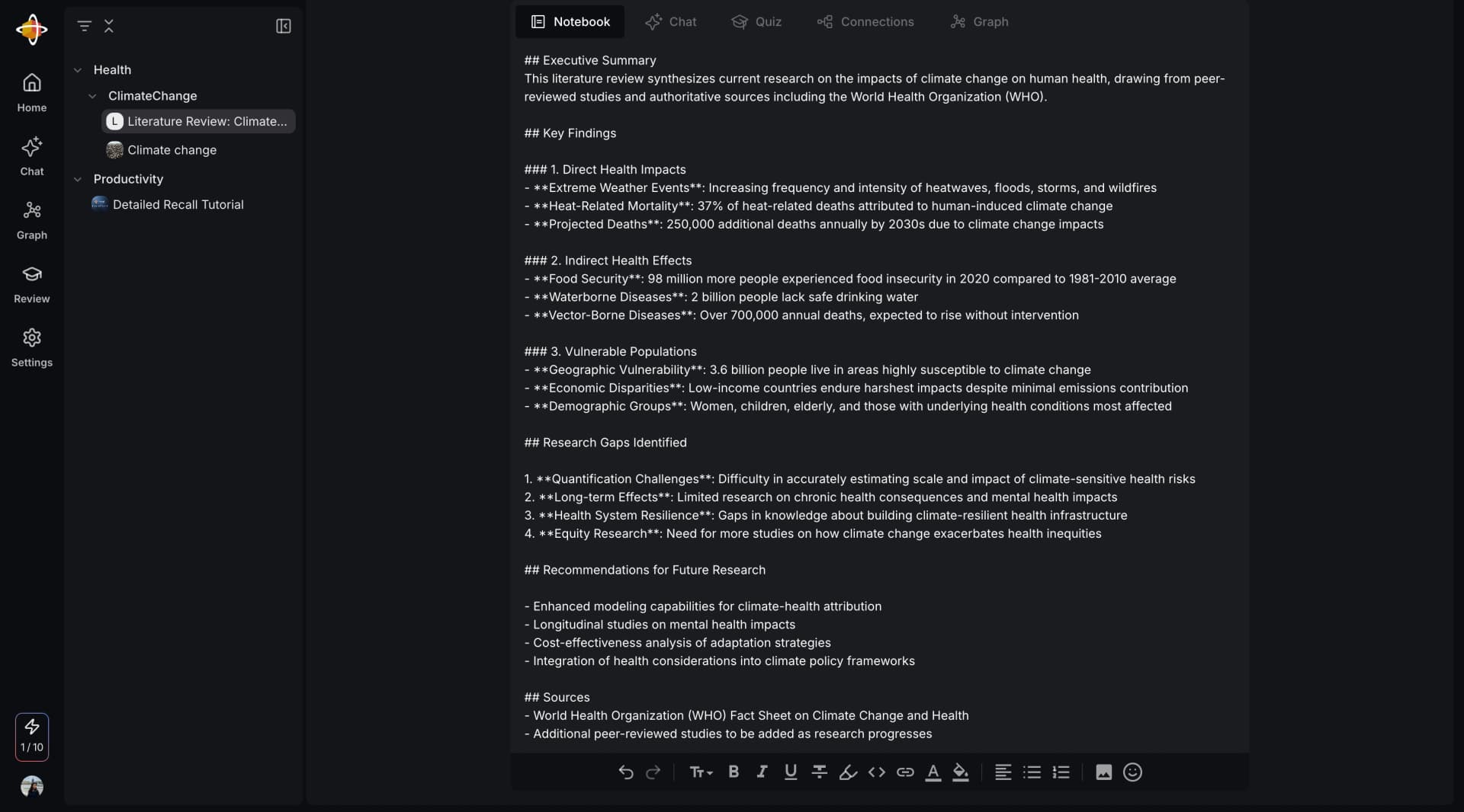 getrecall.ai completed literature review with organized knowledge base