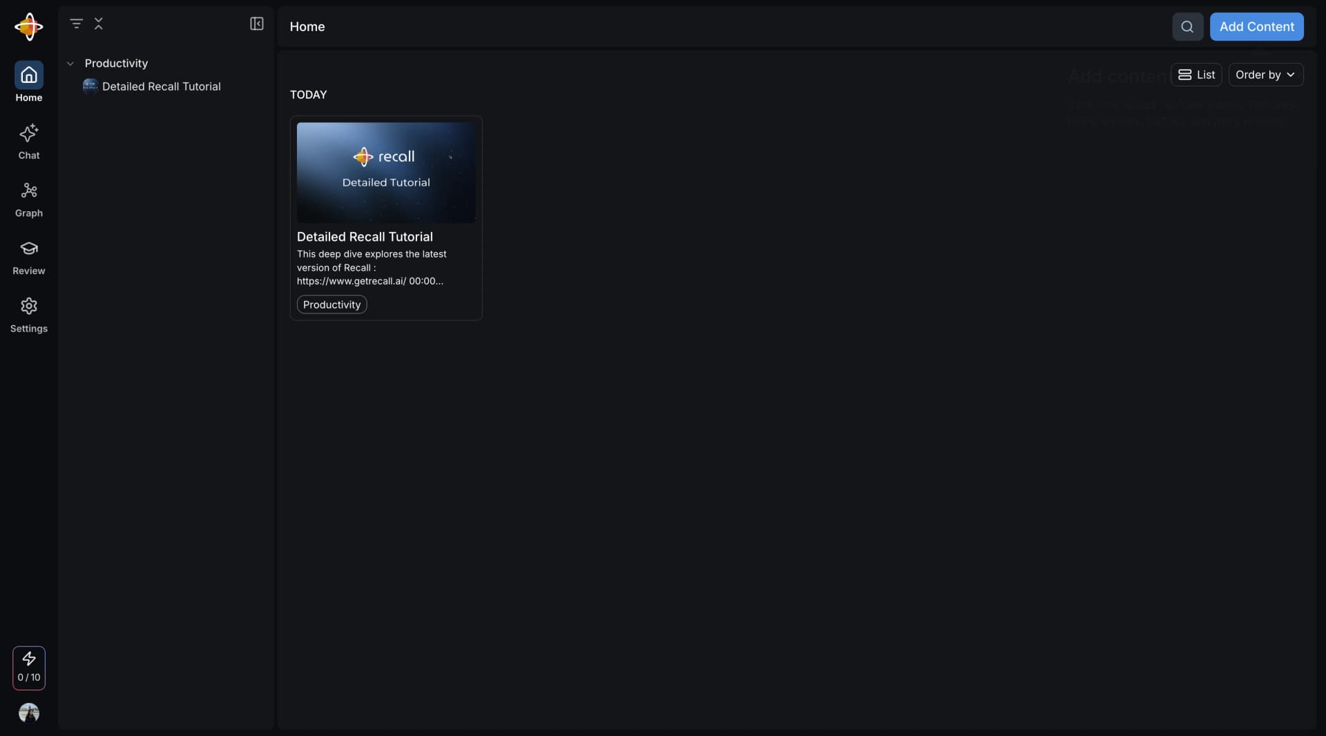 getrecall.ai main dashboard for knowledge management