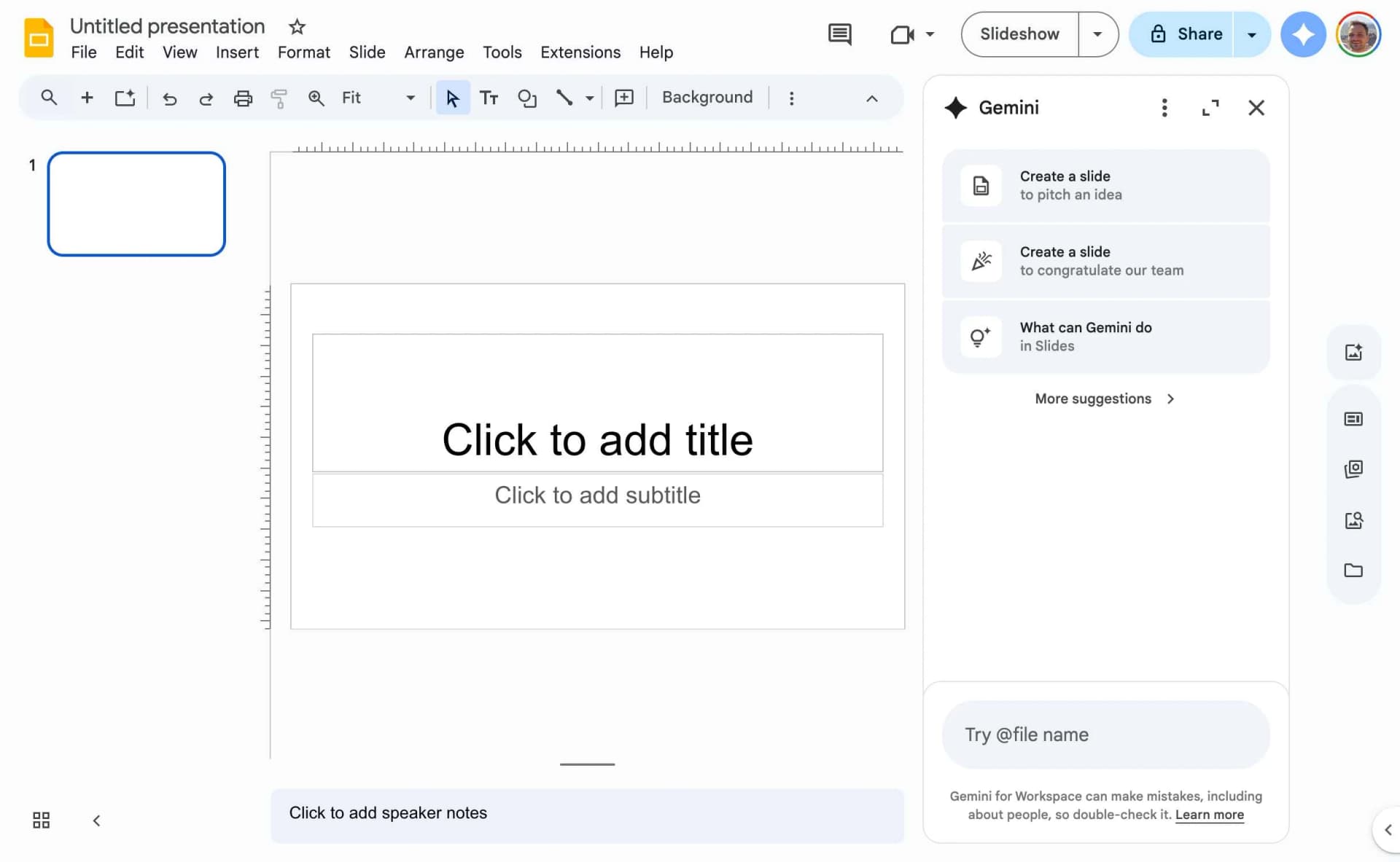 Google Slides interface with Gemini AI panel