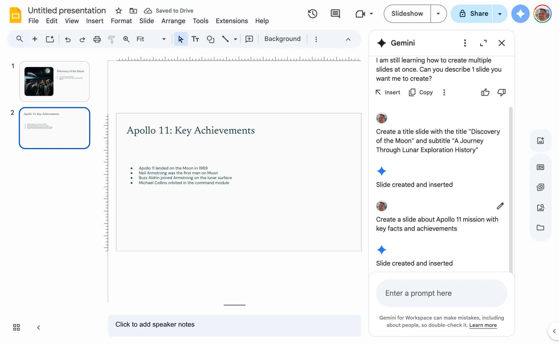 Google Slides presentation showing two individually created slides