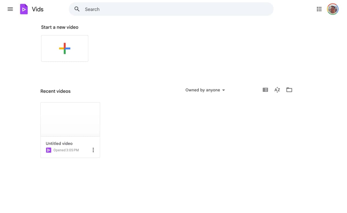 Google Vids Homepage Interface