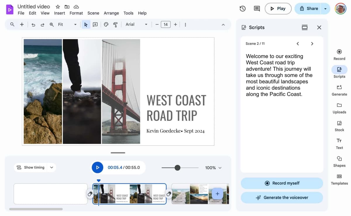 Google Vids Script Writing Interface