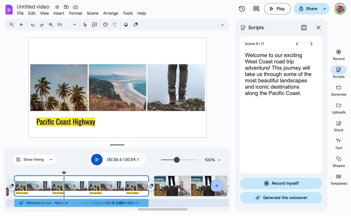 Google Vids Timeline with Voiceover