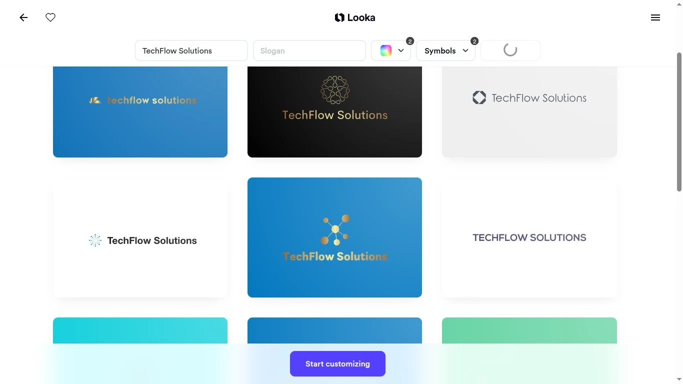 Looka Logo Gallery Interface