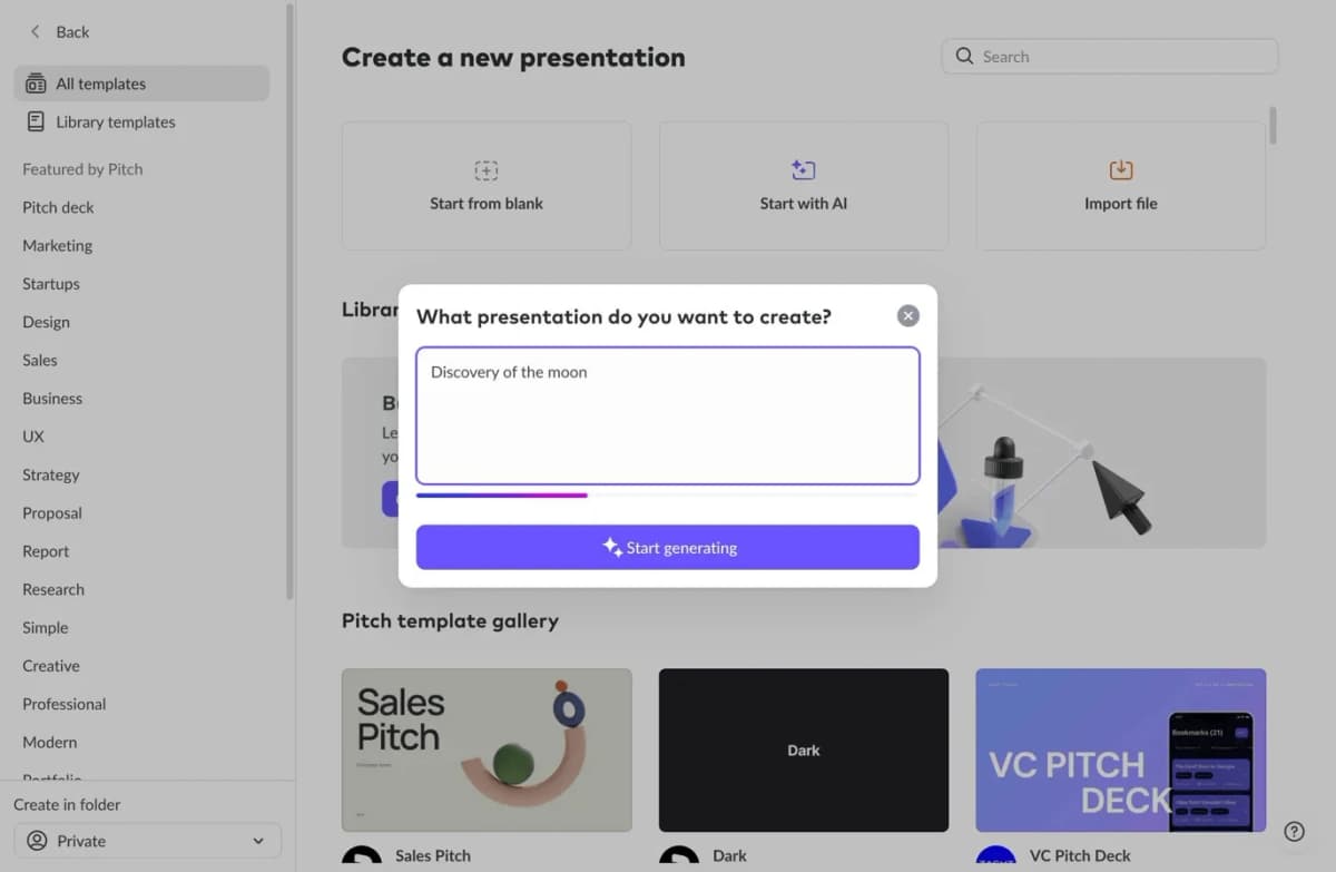 Pitch.com AI Prompt Dialog