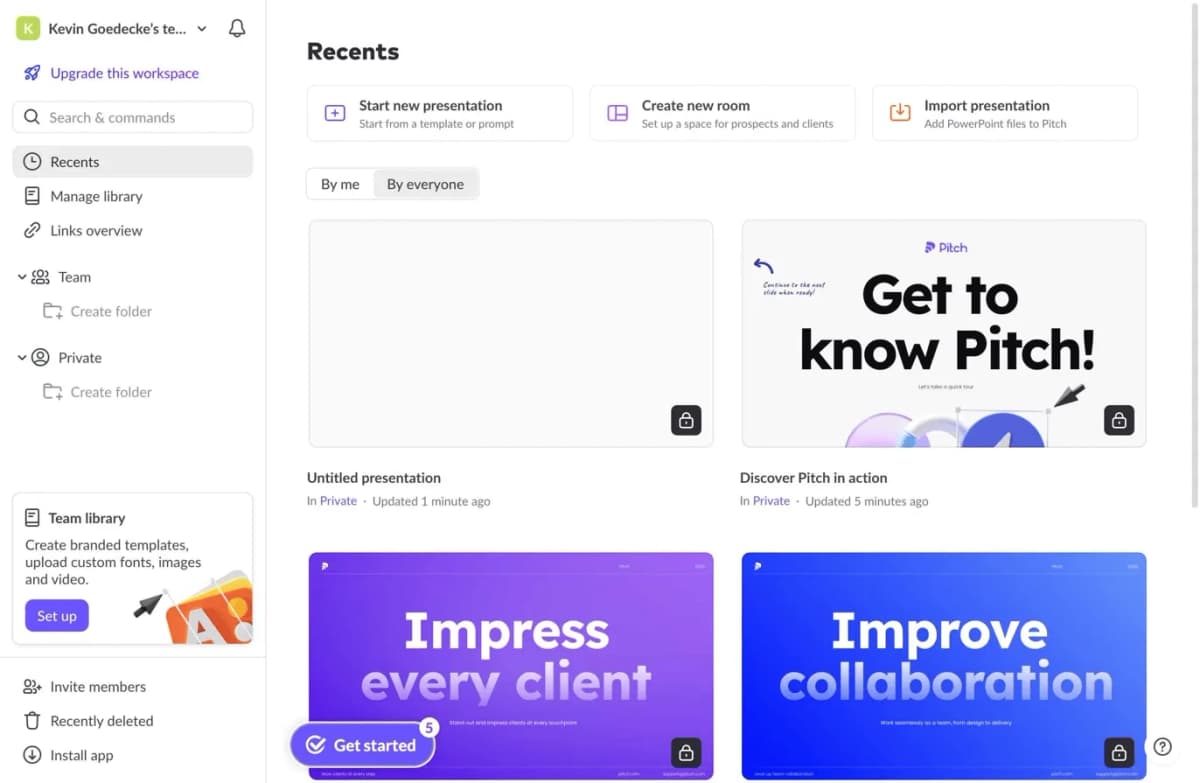 Pitch.com Dashboard Interface