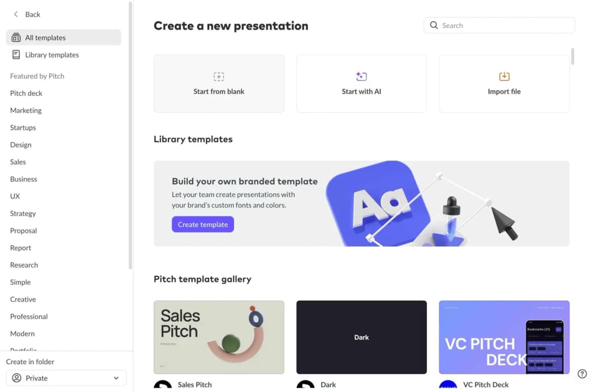 Pitch.com Creation Options
