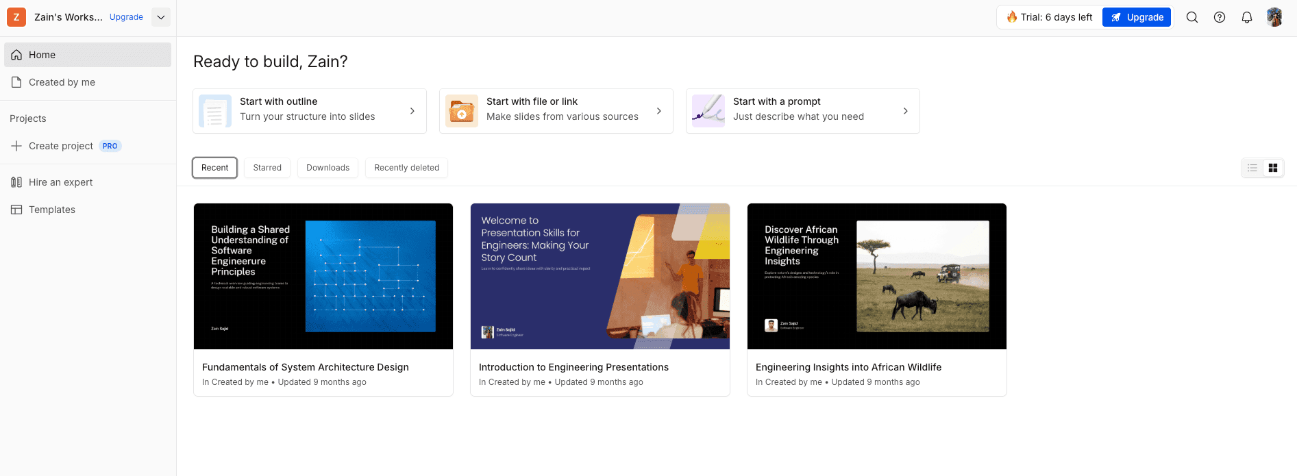 Main creation interface with topic input