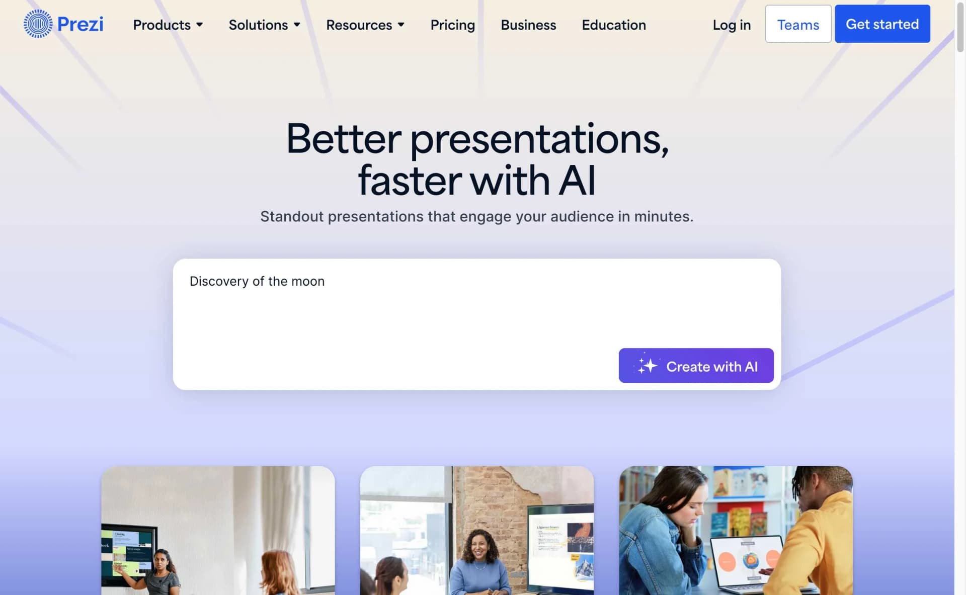 Prezi AI prompt dialog for creating presentations