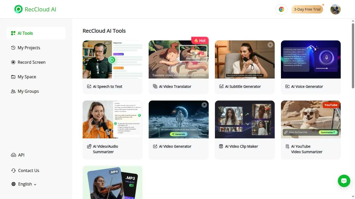 RecCloud Main Dashboard