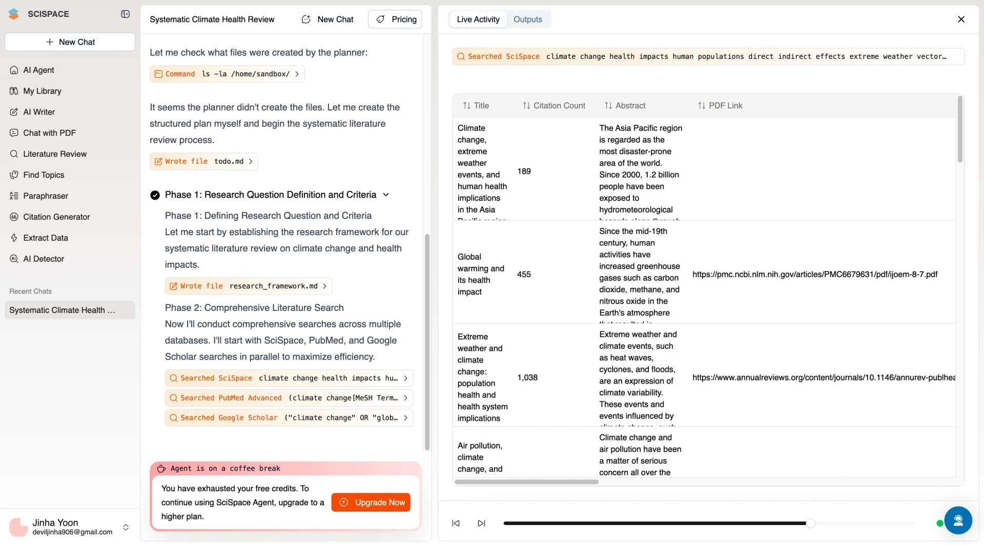 SciSpace final results with comprehensive literature review output