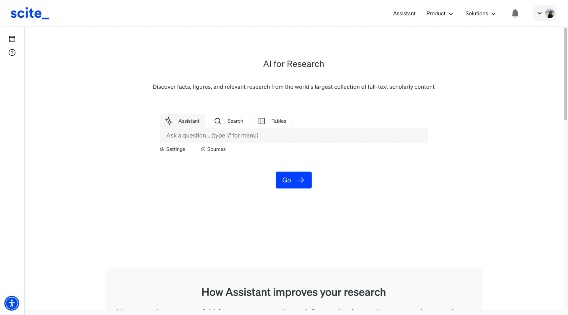 Scite.ai assistant interface showing smart citation analysis