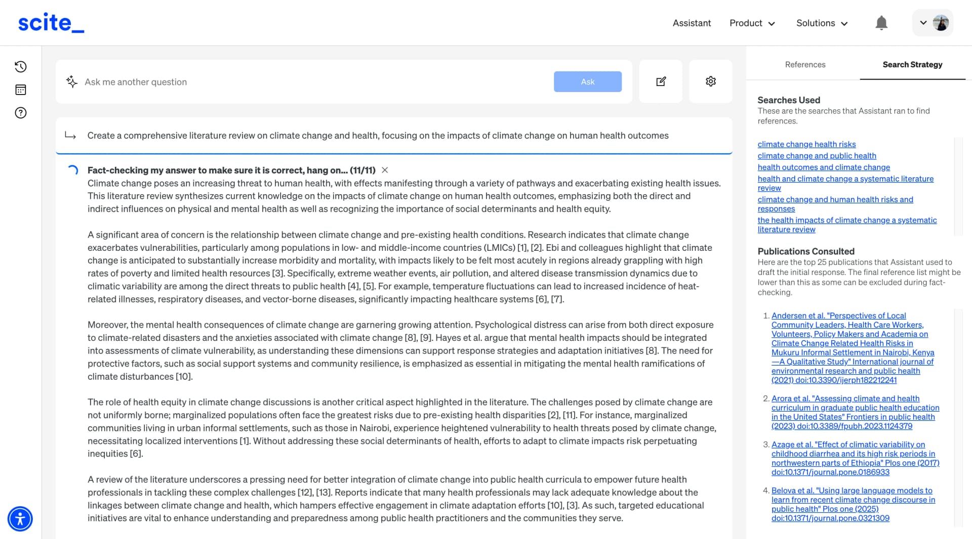 Scite.ai literature review result with verified citations