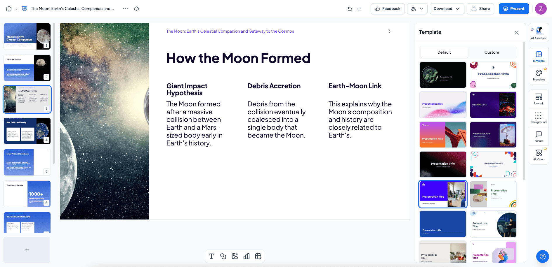 SlideSpeak template overview showing available designs
