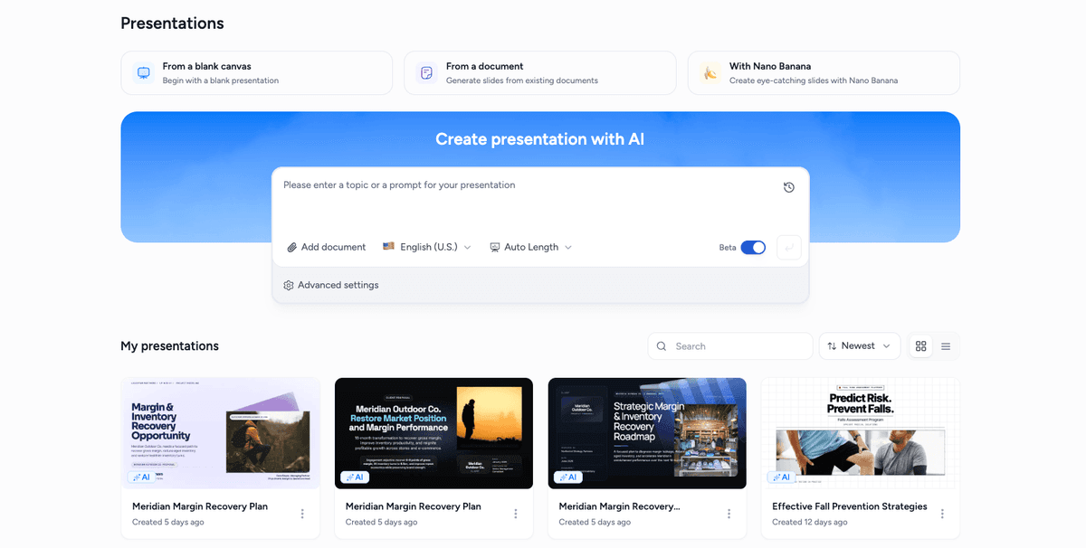 SlideSpeak Creation Options