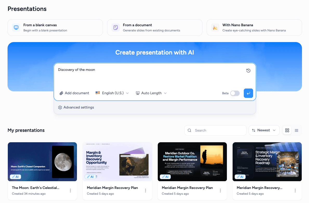 SlideSpeak topic entry interface