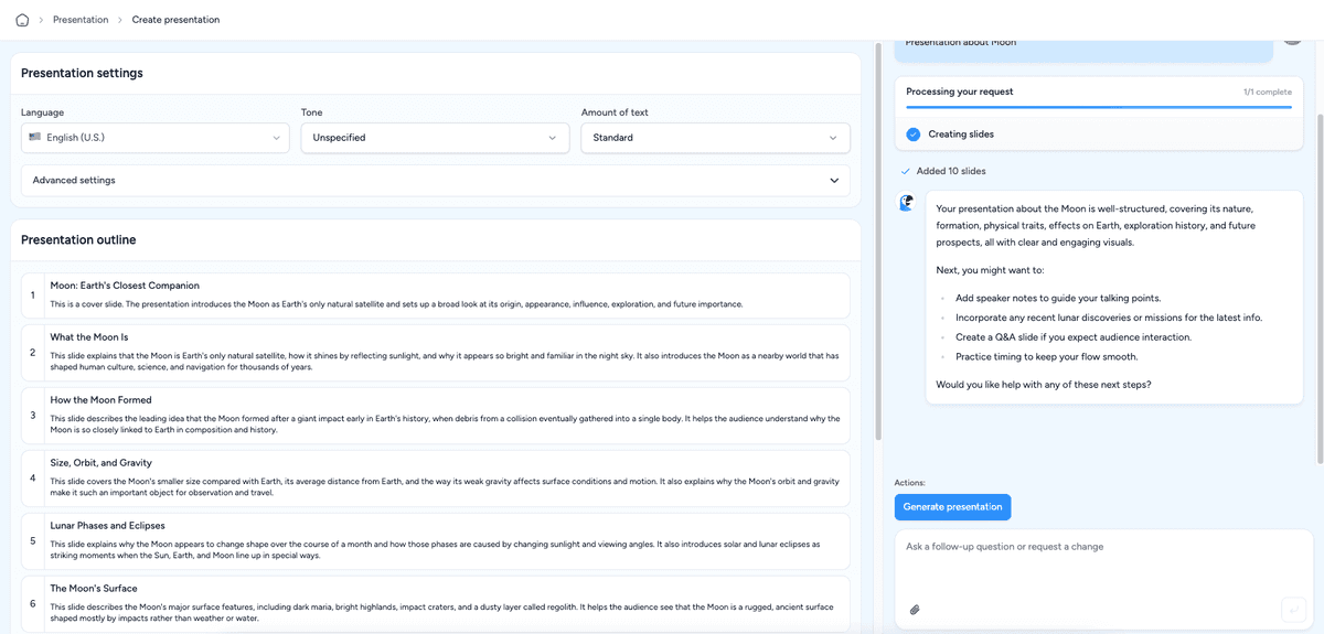 Slidespeak AI Assistant Interface