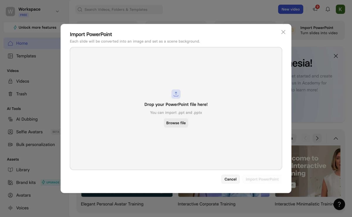 Synthesia PowerPoint Import Dialog