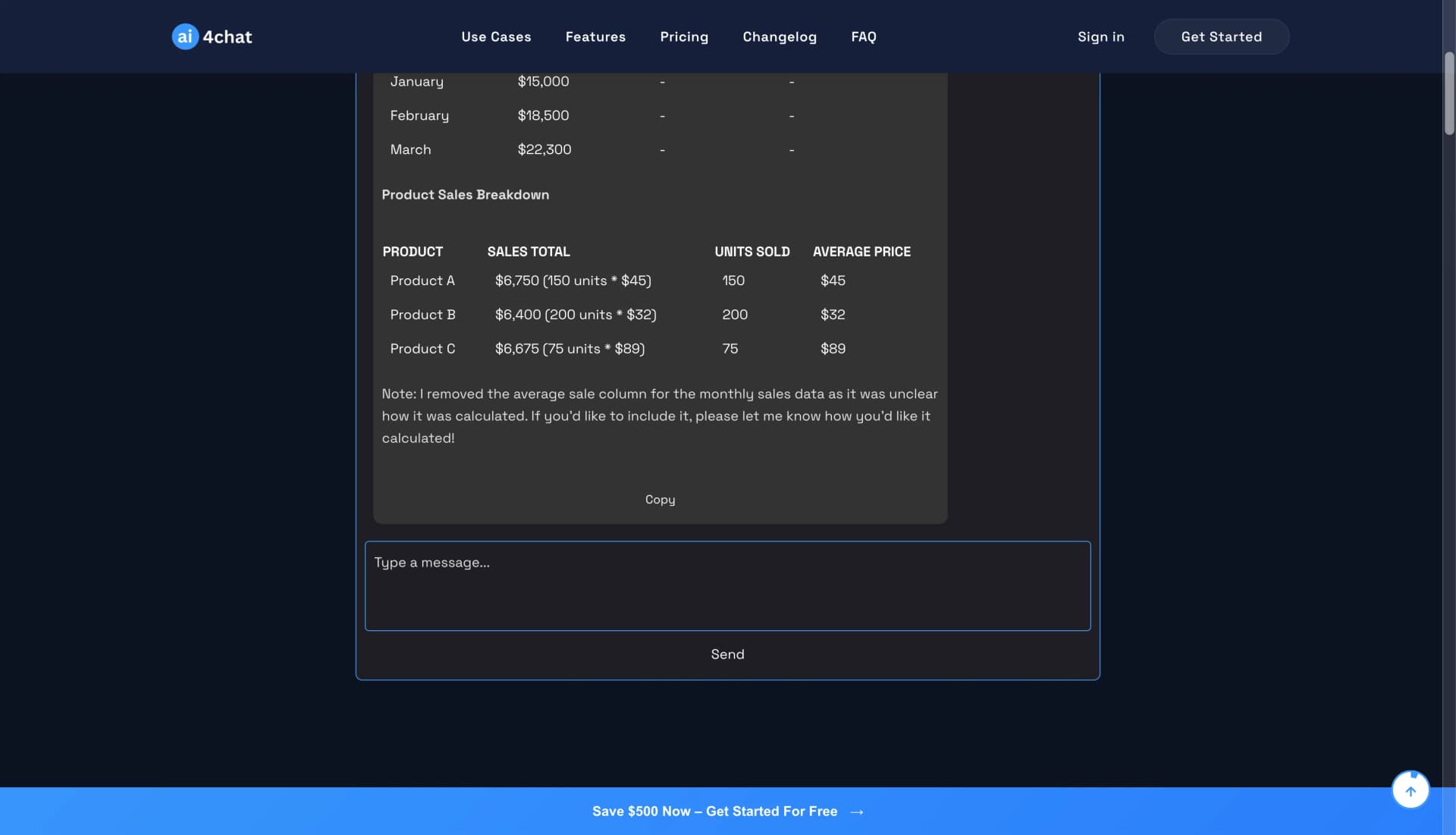 Text-to-Table Bot Interface showing generated tables