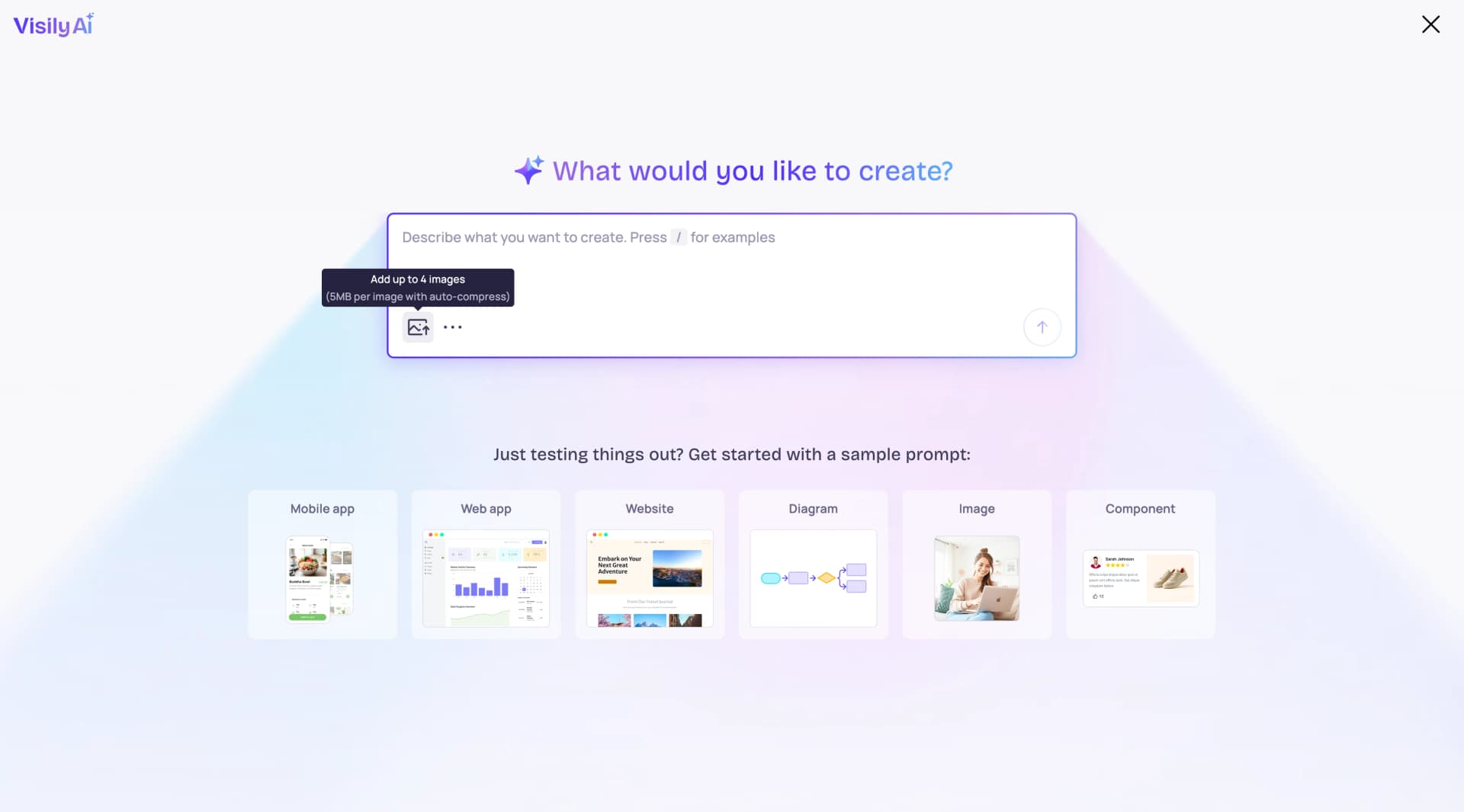 Visily AI creation dialog interface