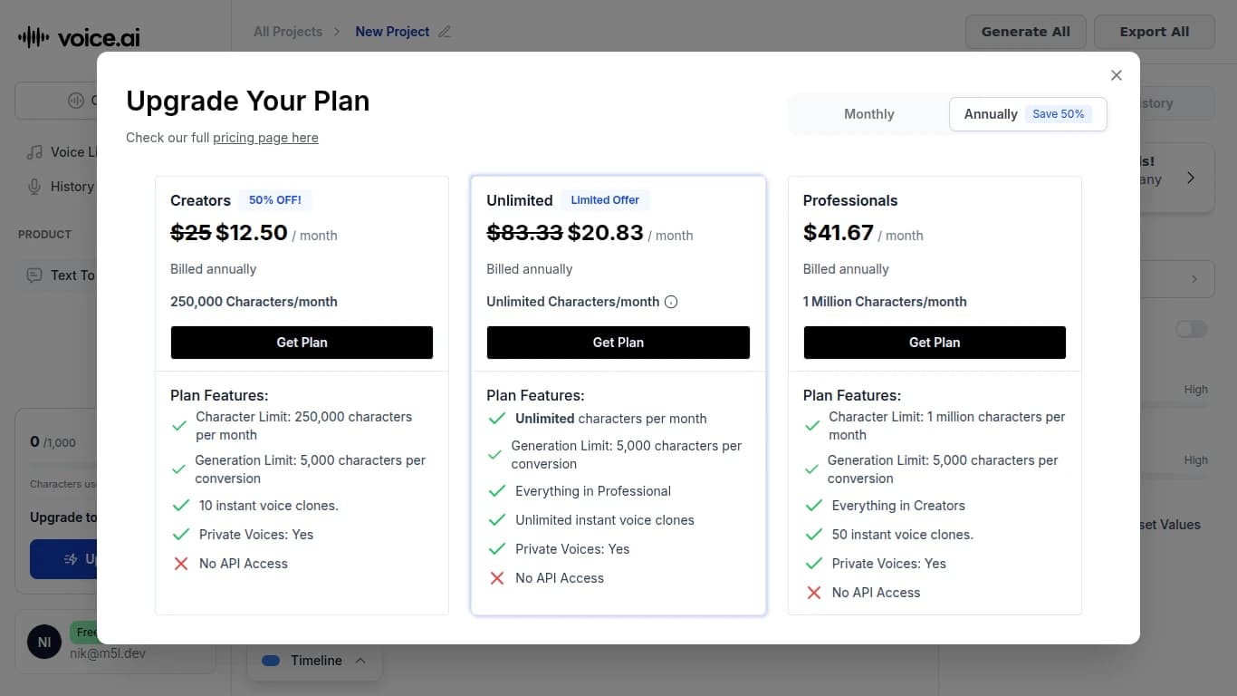 Voice.ai Pricing Information
