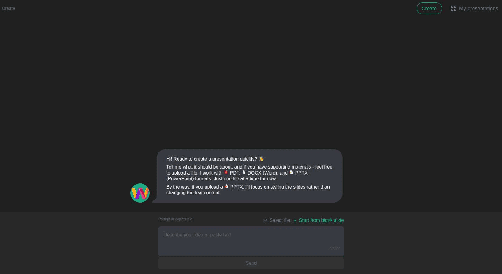 AI Presentation Creation Interface