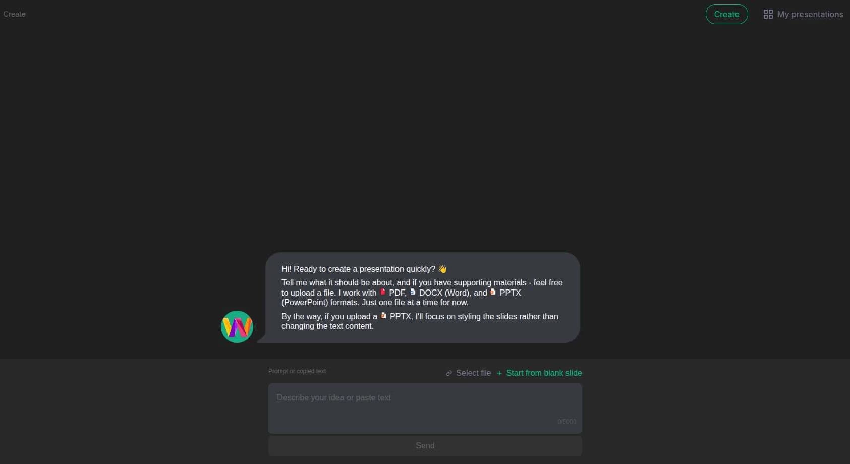 AI Presentation Creation Interface