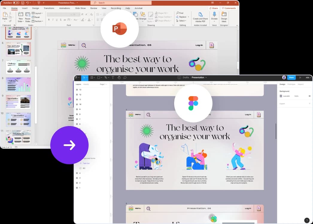 PowerPoint to Figma conversion before and after comparison