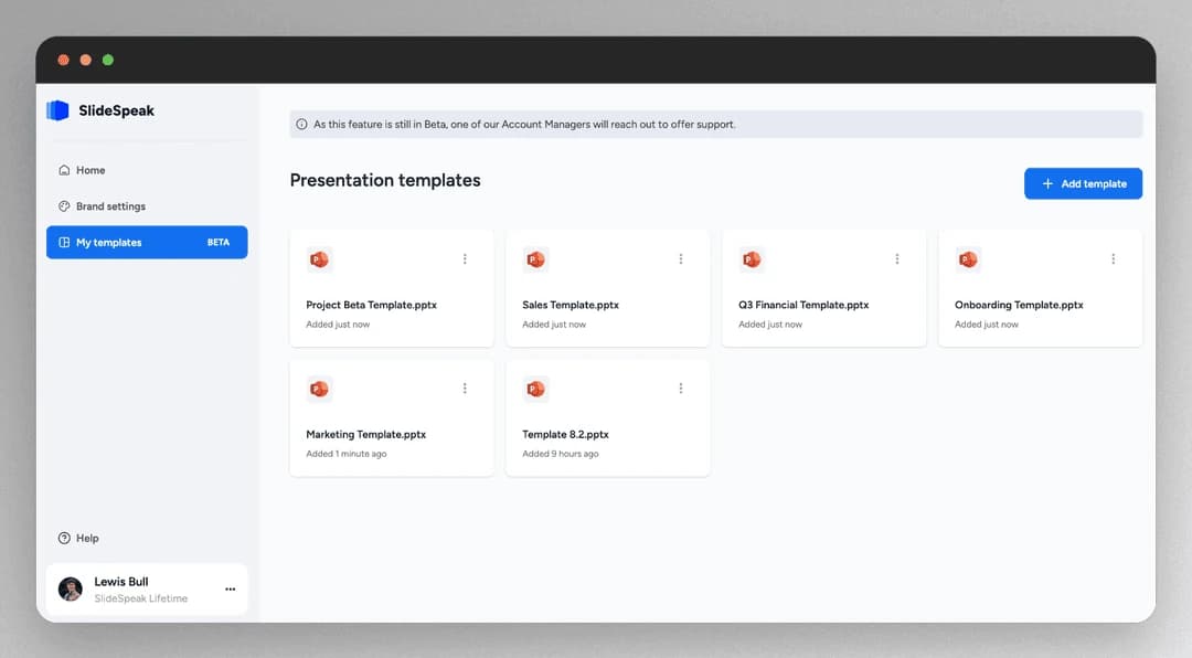 Upload corporate PowerPoint template to SlideSpeak