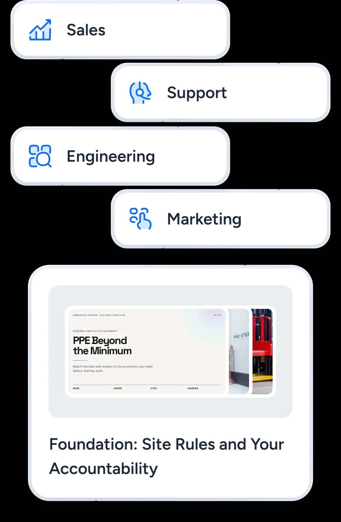 Ventas, Soporte, Ingeniería y Marketing partiendo todos de un mismo módulo de onboarding compartido