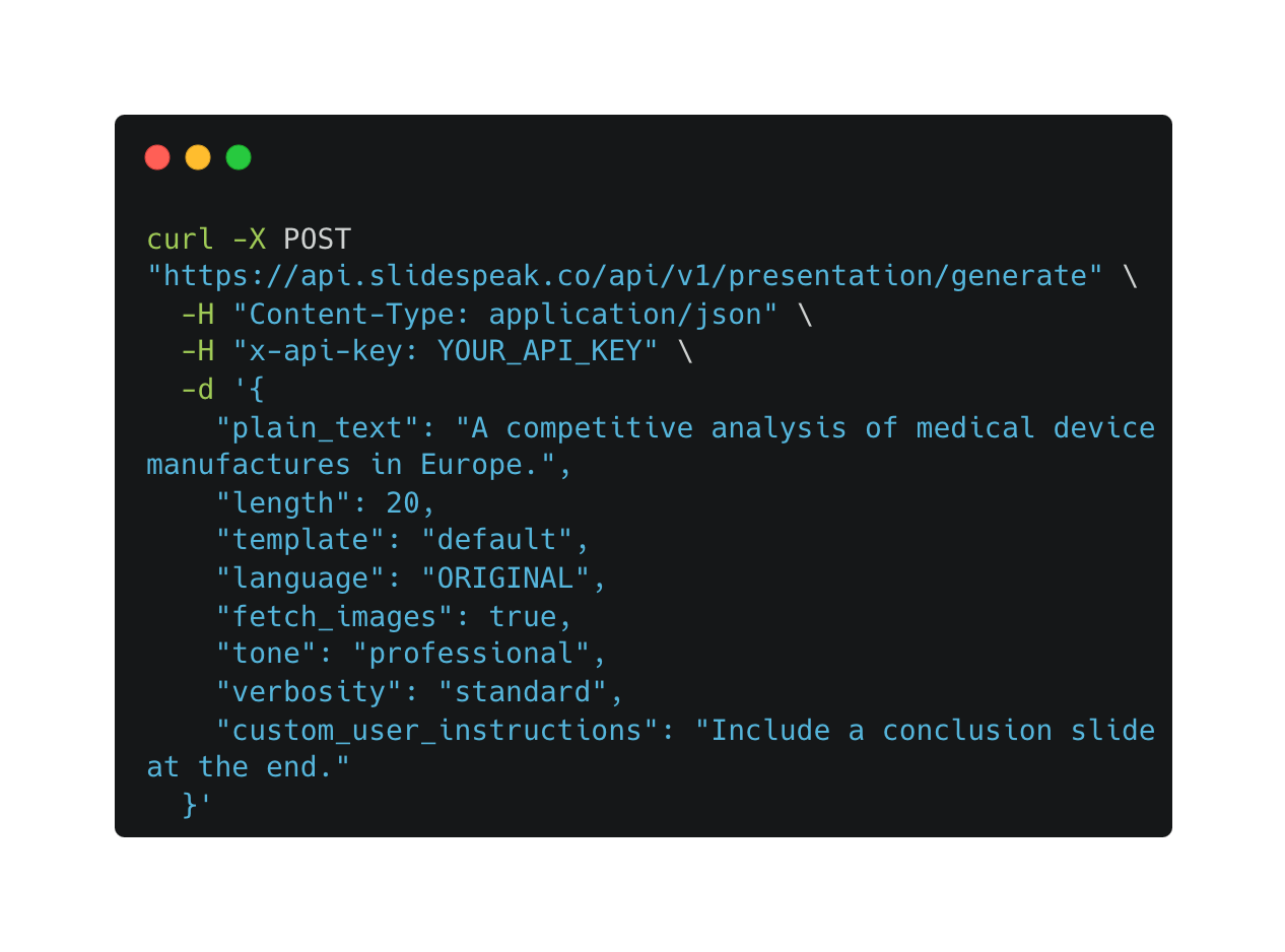 Slidespeak API presentation generation