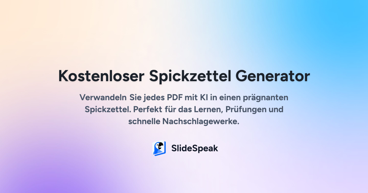 Spickzettel Generator - Spickzettel aus PDF erstellen mit KI | SlideSpeak