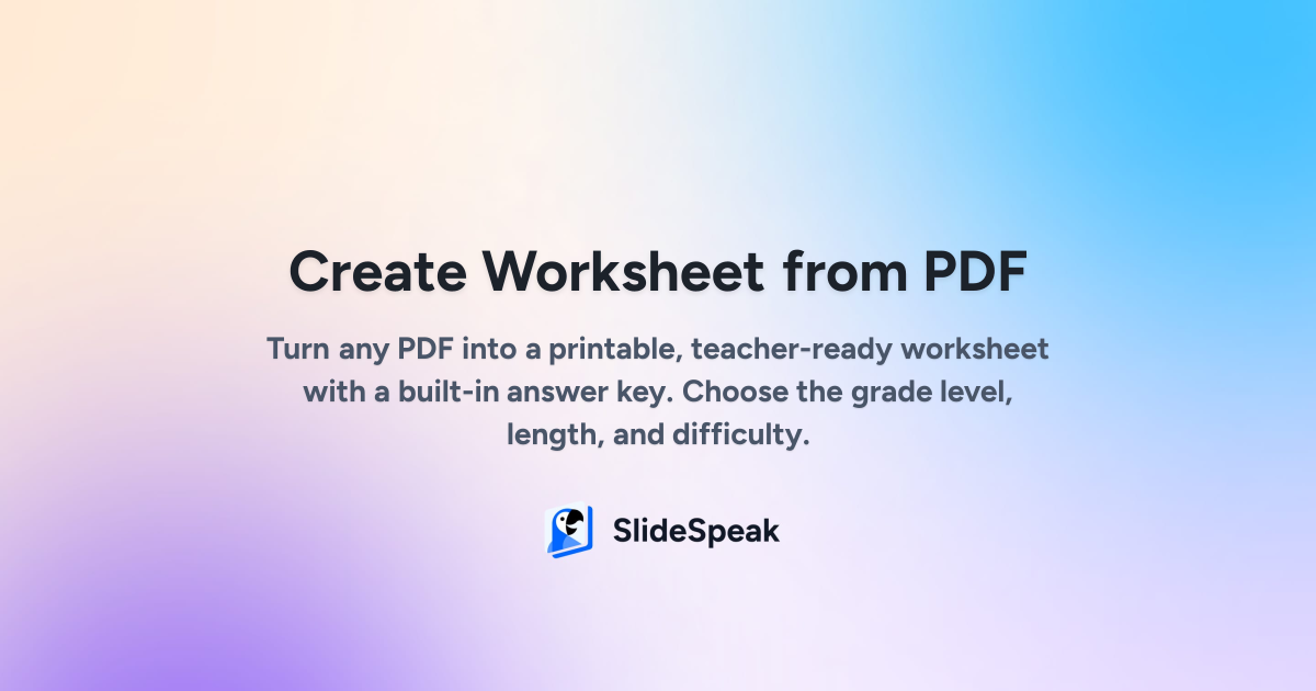 Create Worksheet from PDF - Free AI Tool with Answer Key
