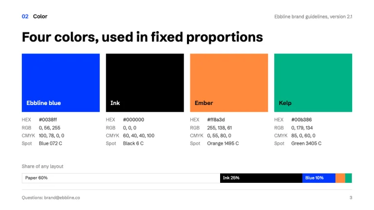 Brand Guidelines Color palette slide
