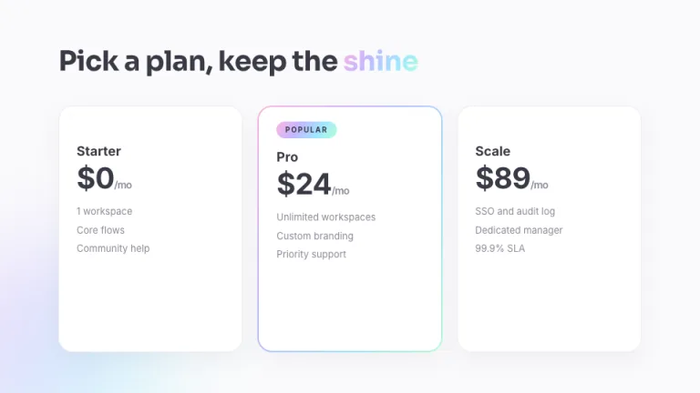 Holo Pricing slide