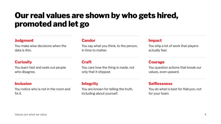 Netflix Culture Deck Values roster slide