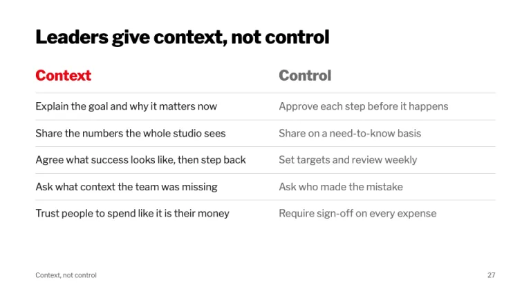 Netflix Culture Deck Context, not control slide