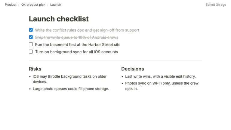 Notion Style Checklist and columns slide