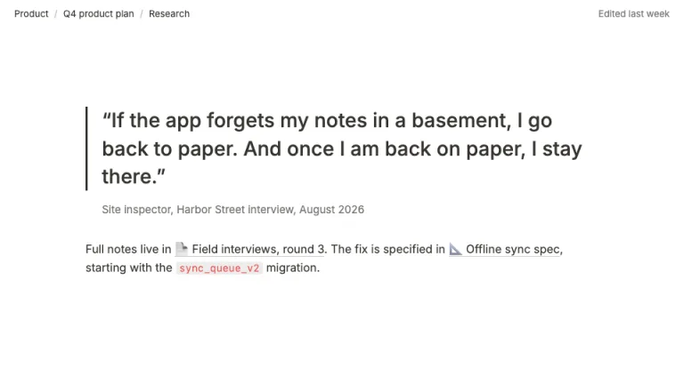 Notion Style Quote and linked pages slide