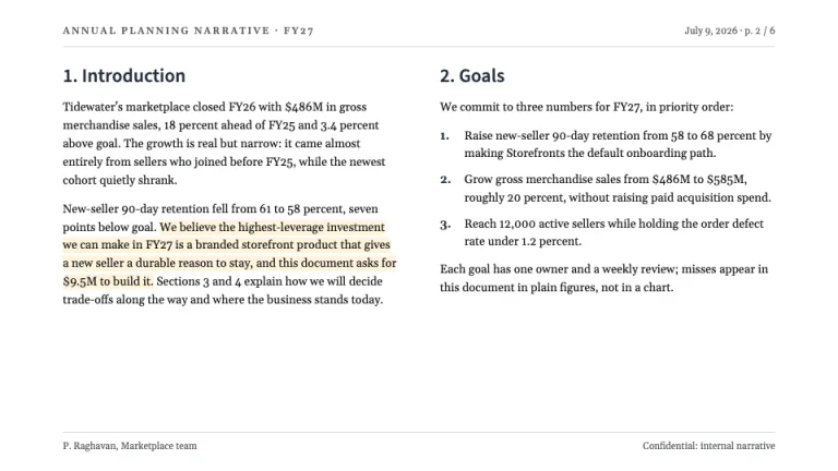 Six-Pager Narrative page slide