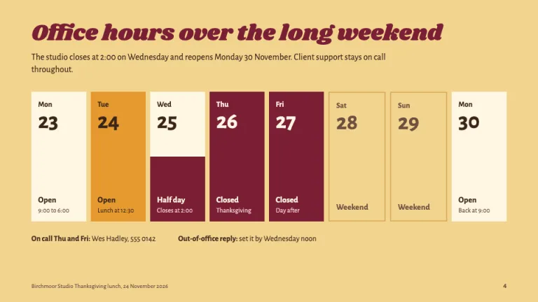 Thanksgiving Holiday schedule slide