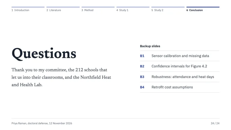 Thesis Defense Questions and backup index slide
