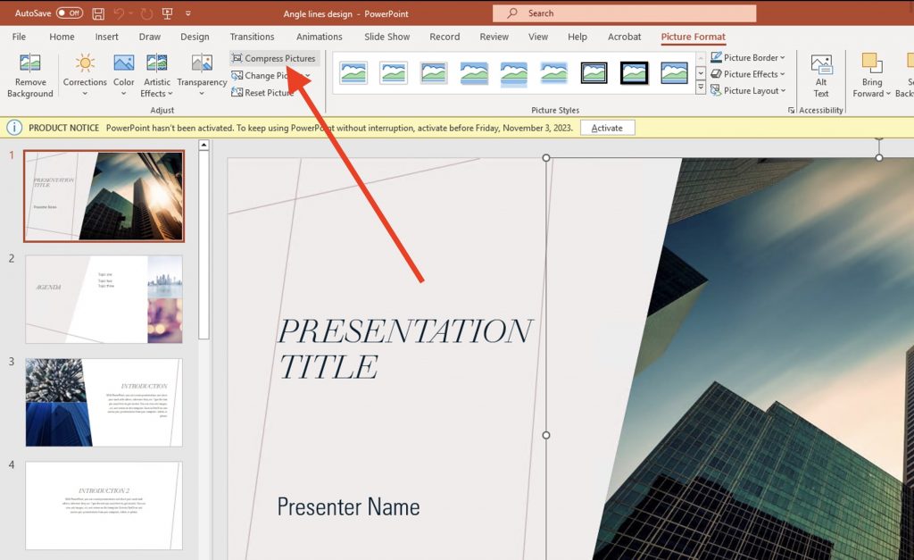 how to compress photos in a powerpoint presentation