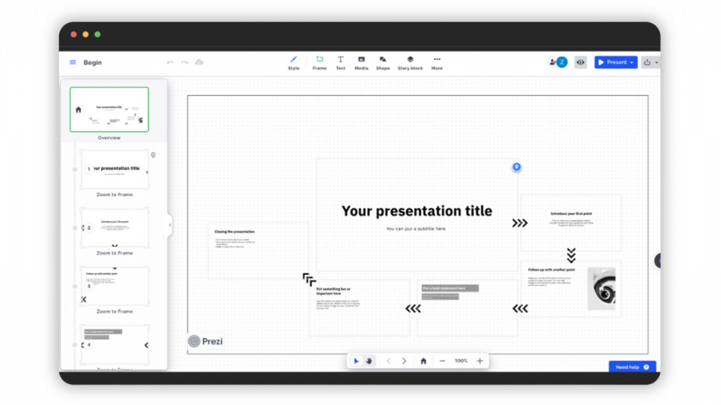 Canva vs Prezi Comparison: Step-by-step Prezi direction