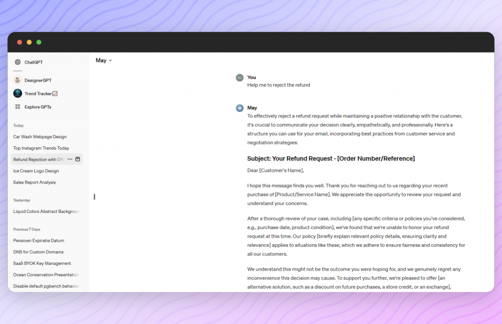 MayGPT Rejecting Refund