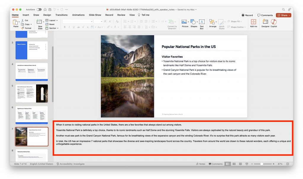 powerpoint presentation with notes for speaker