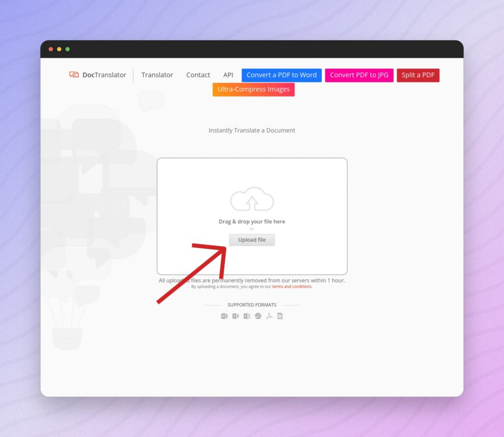 DocTranslator Upload PDF