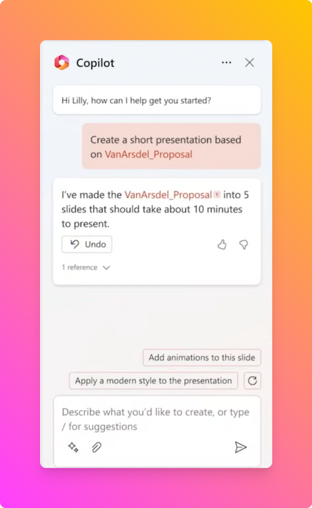 Microsoft PowerPoint Copilot Interface