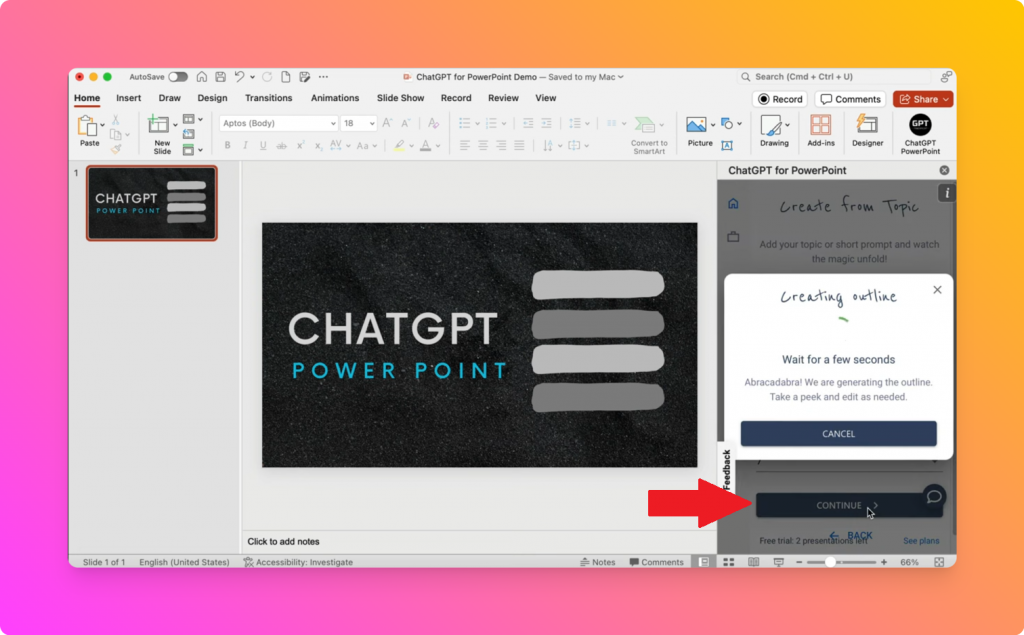 ChatGPT for PowerPoint Selecting a Topic